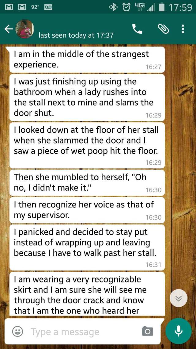 Girl Texts A Crazy Story That Happened To Her In A Toilet Stall