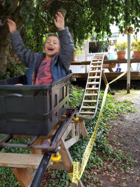 Dad Builds His Kids A Mini Roller Coaster In The Back Yard