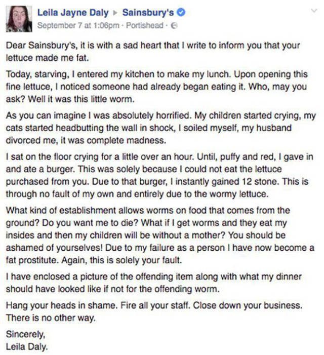 Woman Gets The Most Epic Customer Service Response Oon Facebook Following Her Complaint