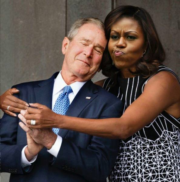 Michelle Obama Hugged George W. Bush, So A Photoshop Battle Ensued