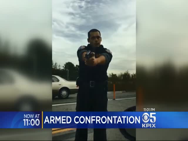 A Guy Runs Over A Parking Cone, Crazy Security Guard Pulls A Gun On Him