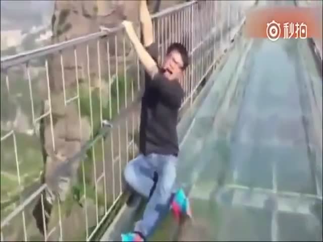 Frightened Tourists Barely Cope With Their Fear Of Heights On The Glass Bridge In China