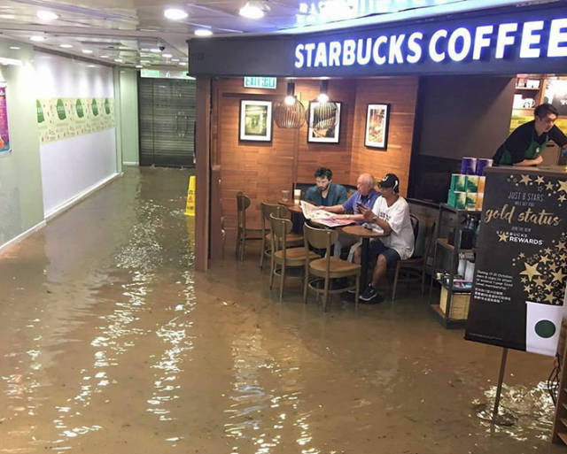 Man Sitting In A Flooded Starbucks With No F#cks Given, Triggers Epic Photoshop Battle
