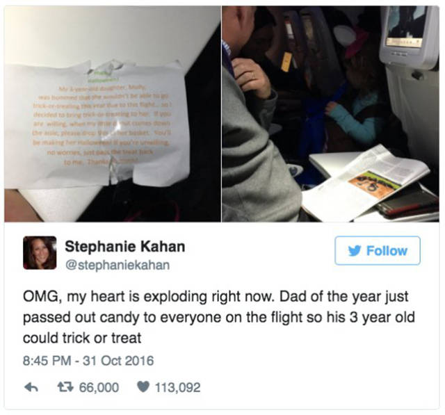 Dad Brought Trick-Or-Tricking To His 3 Y.O. When They Took A Flight On A Halloween Night