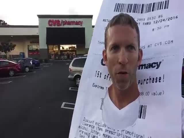 Man Dresses As A 12 Foot CVS Receipt, Then Went To CVS To Buy Some Candy On Halloween Night
