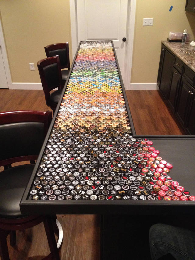 Guy Makes An Awesome Bottle Cap Bar Top