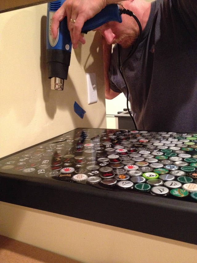 Guy Makes An Awesome Bottle Cap Bar Top