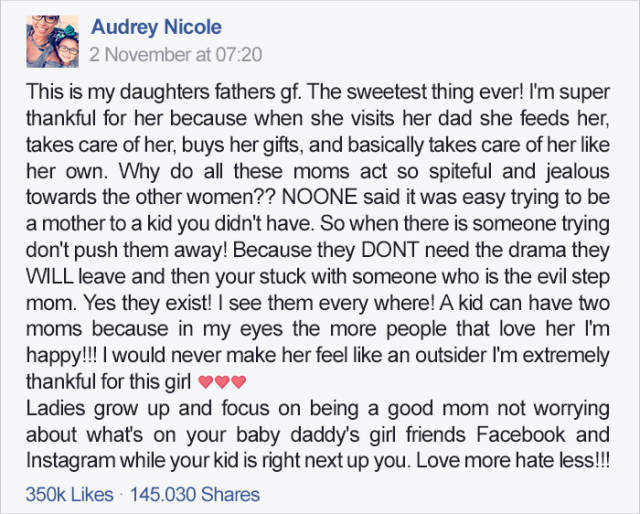 Mom Writes A Message Where She Thanks Her Ex’s Girlfriend For Loving Her Daughter